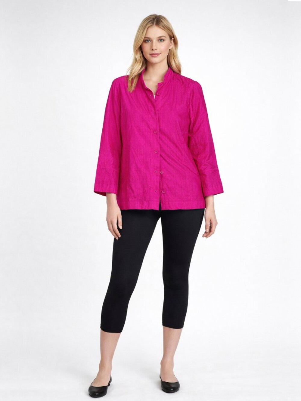 2/$30 Chico's Stand Collar Button-up Pleated Blazer Hot Pink Small #A1929